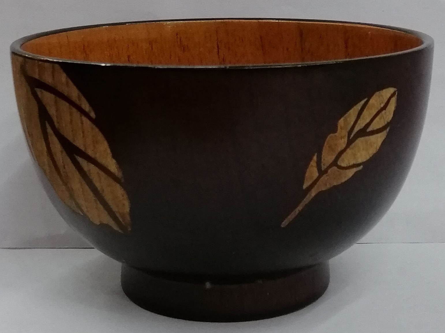 Wooden thickened bowl printed leaf flower household environmental bowl rice bowl foreign trade