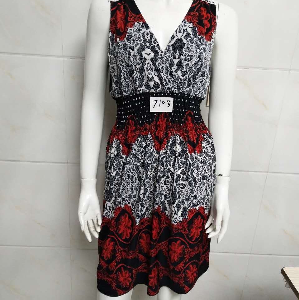 2022 Women's Summer Dress Beach Floral T-shirt sundress Cuffless pocket casual loose sundress thumbnail