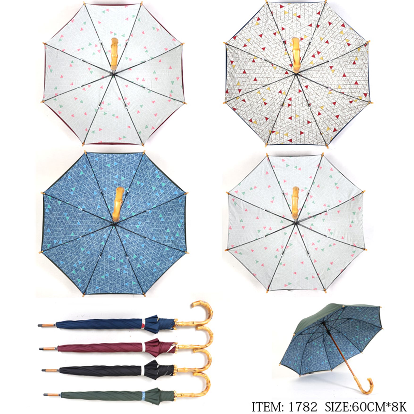 Yiwu Selection Day long umbrella with bamboo knobs and double layer cloth printing