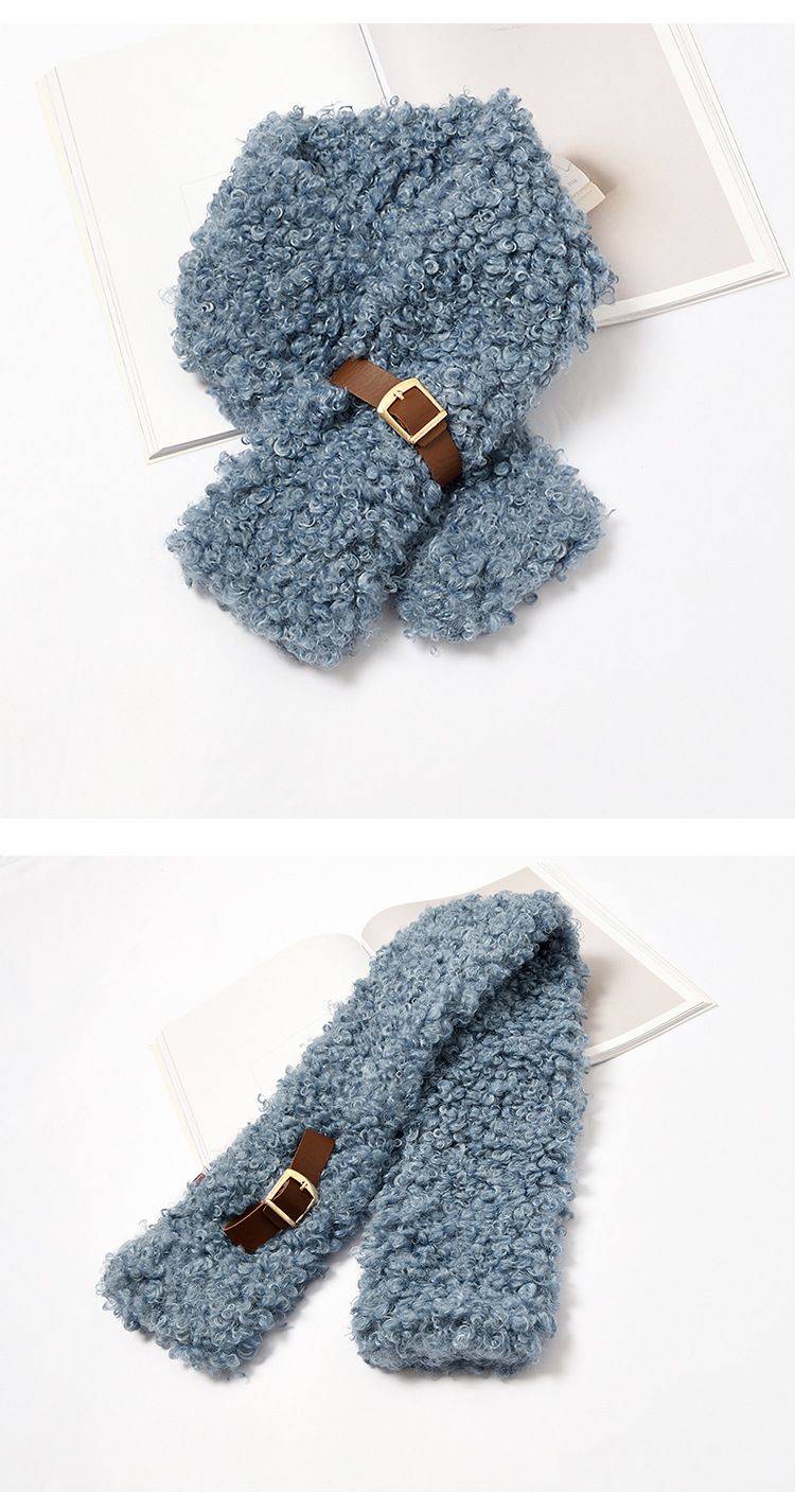 Instagram Soft Girl Style Cute Curly Fur Buckle Soft Solid Color Scarf Female Winter Everything Warm Furry Student Bib undefined