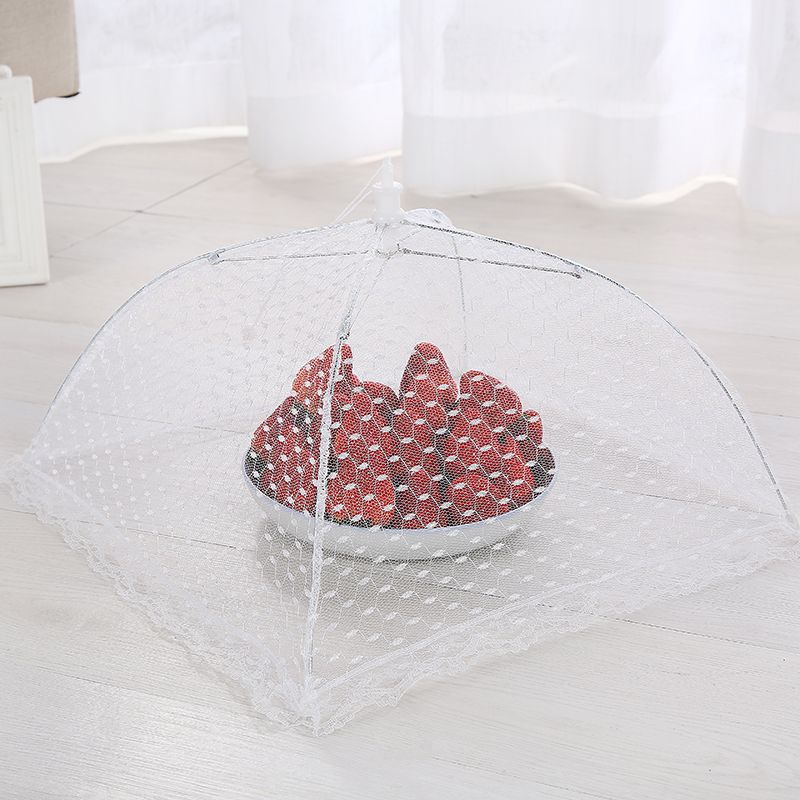 定制纱网布方形可折叠饭菜罩可悬挂防苍蝇食物罩花边可拆洗餐桌罩图