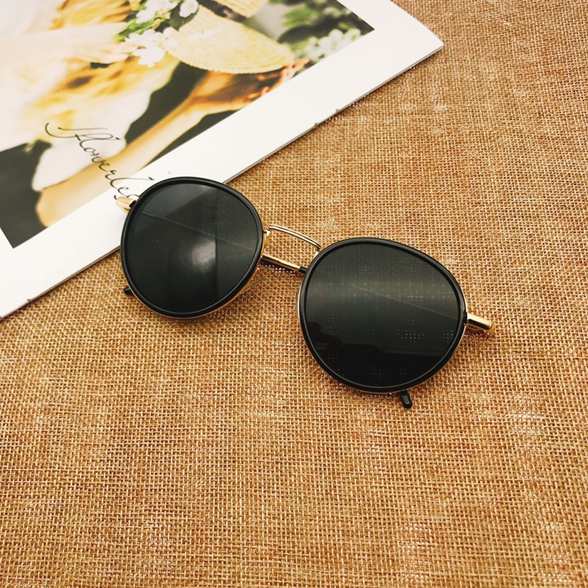 Black round frame metal glasses sunglasses for couples 2