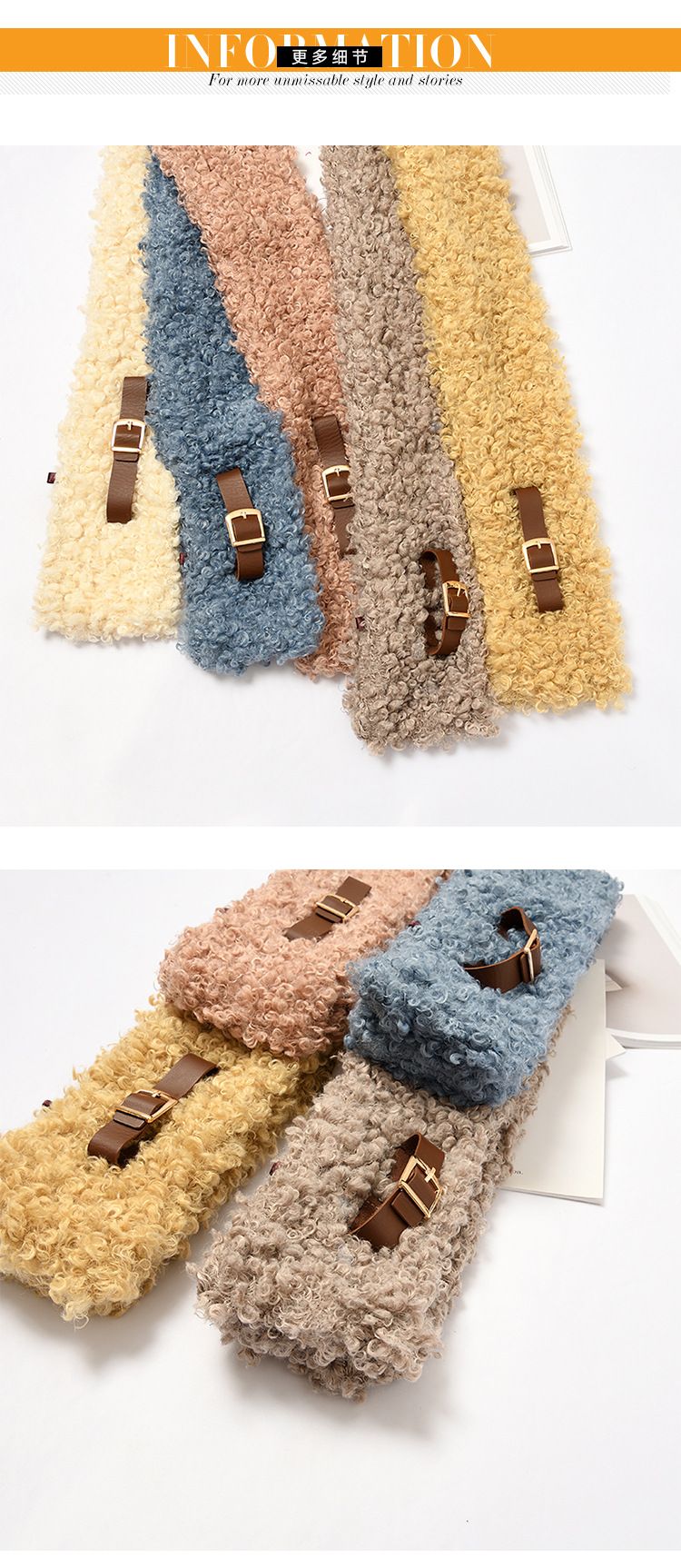 Instagram Soft Girl Style Cute Curly Fur Buckle Soft Solid Color Scarf Female Winter Everything Warm Furry Student Bib details Picture