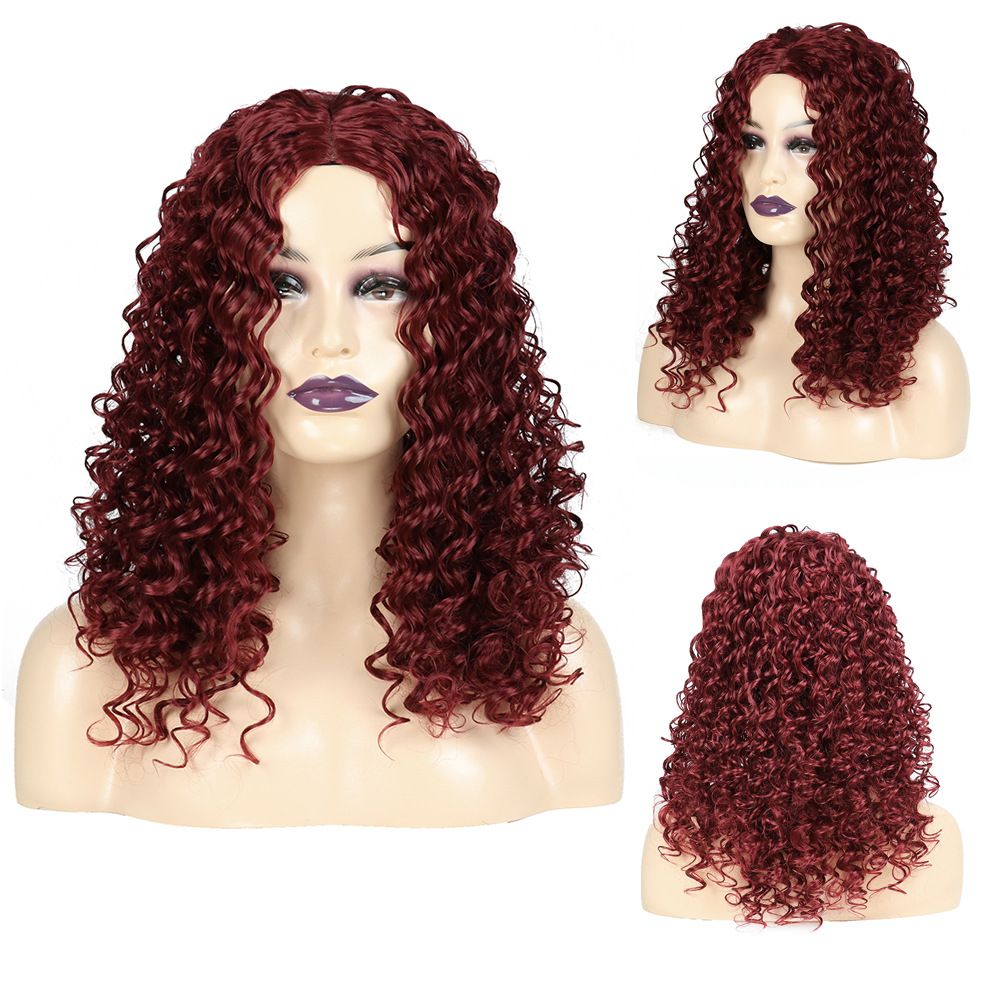 Burgundy long wavy long hair with gradual change headpiece female Deep American long curly hair wig headpiece black wig thumbnail