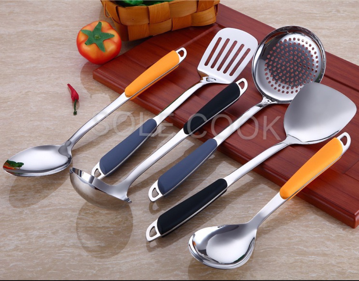SC6960 stainless steel color handle kitchen utensil spatula spoon stir-fry spatula porridge spoon thumbnail
