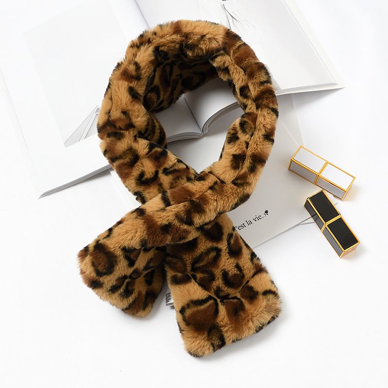 [Color Leopard Print] Imitation Rex Rabbit Cross Neck Female Winter Korean Version Thickened Warm Student Pullover Scarf details Picture