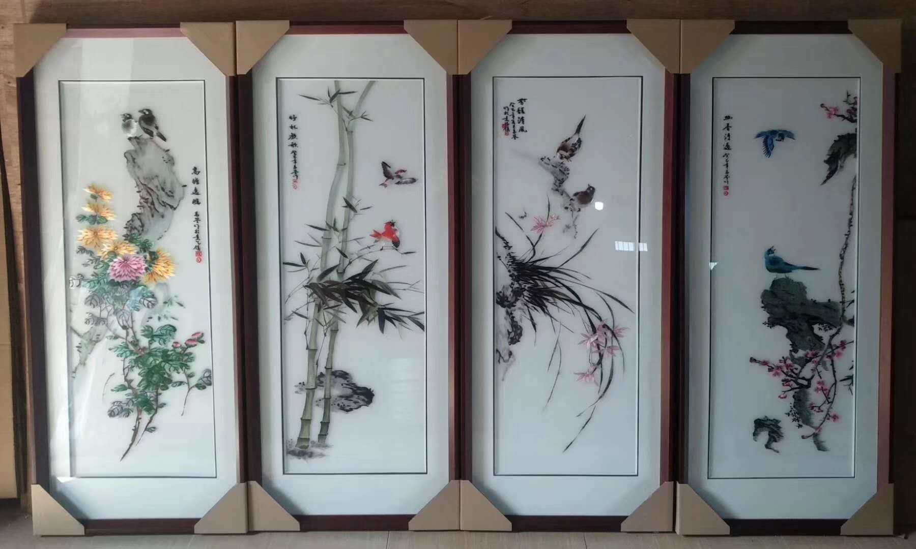 四条屏/立体绣/刺绣细节图