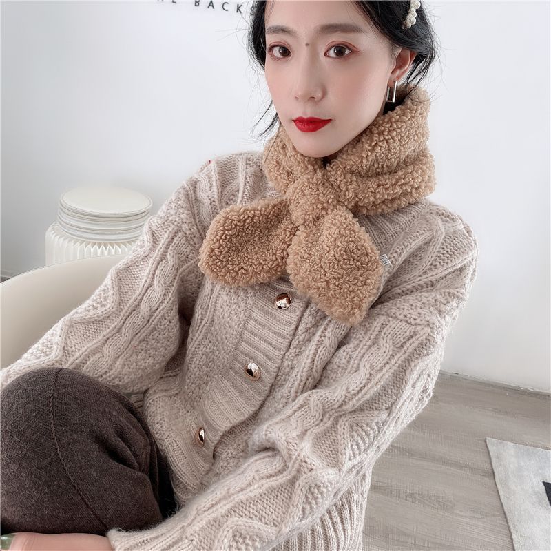 Bib Female Autumn And Winter Korean Version Of All Imitation Lamb Wool Scarf Double-Sided Plush Bib Fur Collar Thickened Winter Neck Set Tide Application Scenario