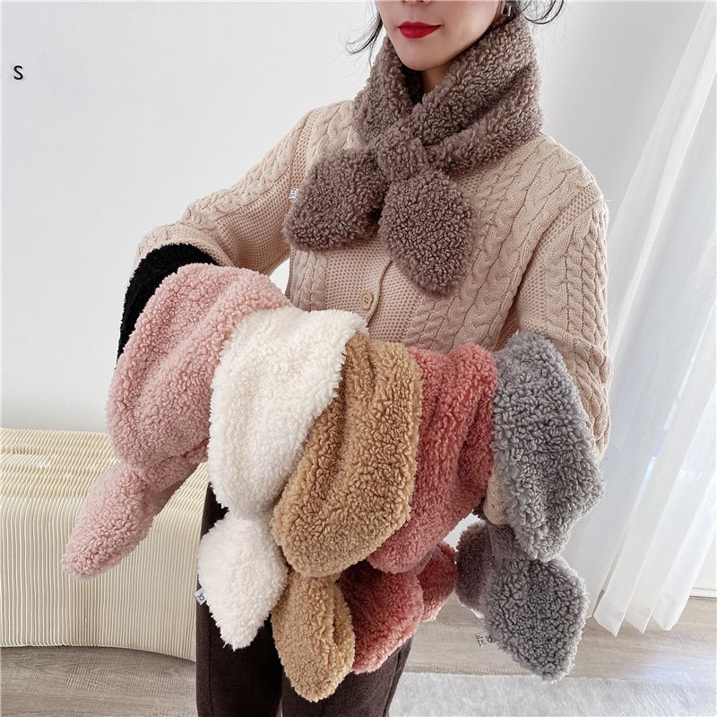 Bib Female Autumn And Winter Korean Version Of All Imitation Lamb Wool Scarf Double-Sided Plush Bib Fur Collar Thickened Winter Neck Set Tide full figure