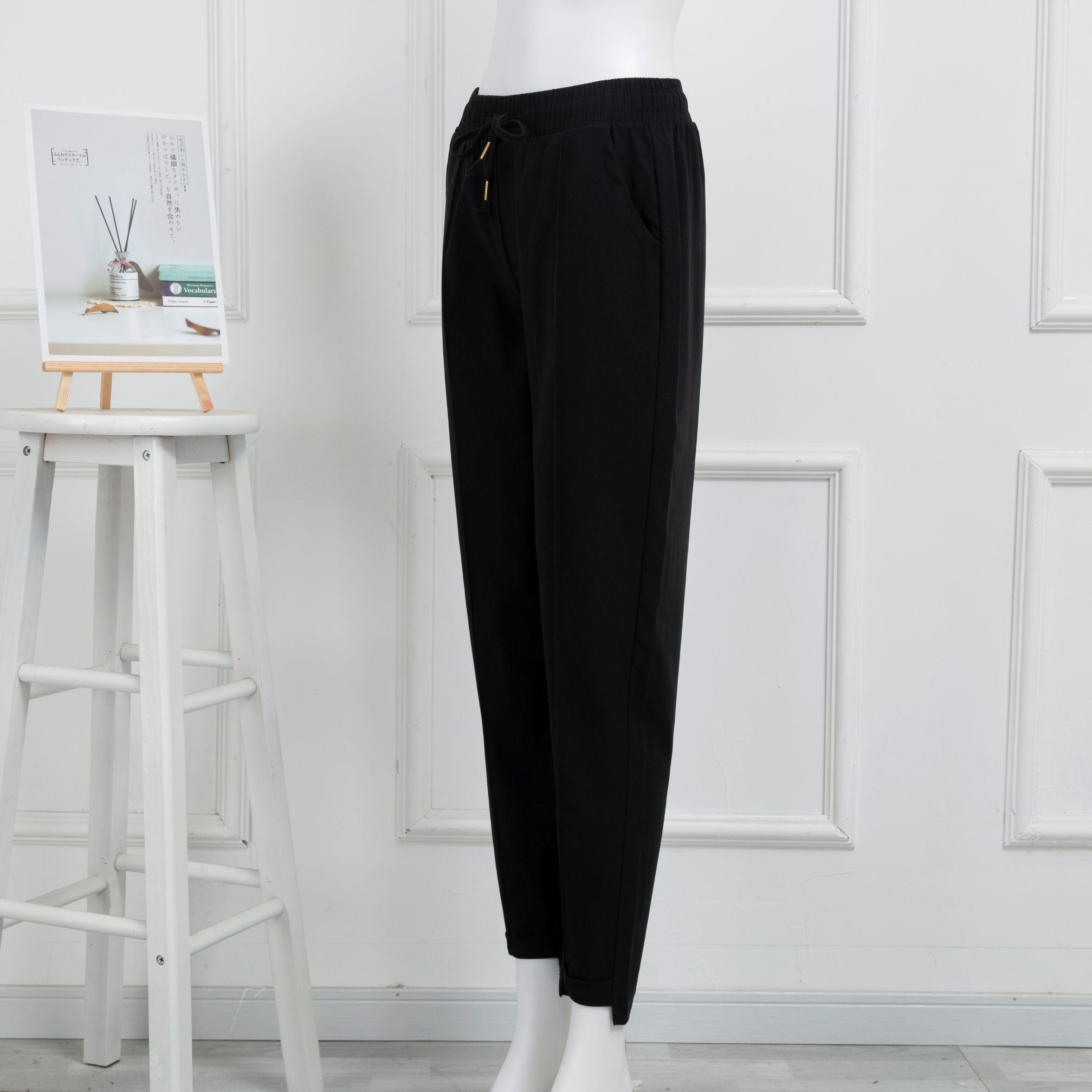 2020 New autumn casual fashion comfortable cotton high and low foot top rib nine minutes trousers black 2025 thumbnail