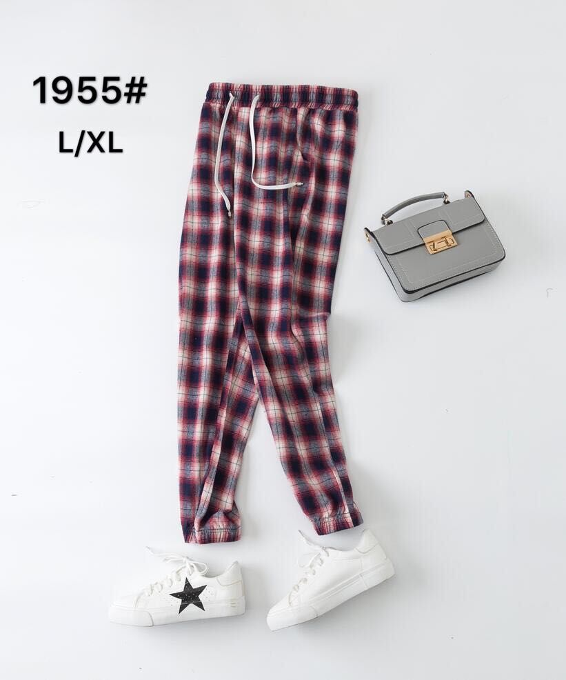 2020 Spring and Autumn edition Korean casual loose tie leg lantern checked pants pink check 1955 thumbnail