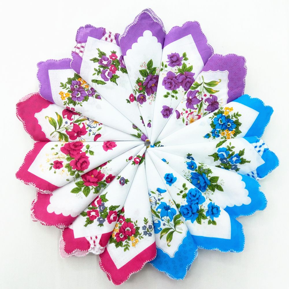 Crescent printed lady's handkerchief with white bottom cotton handkerchief multicolored 28 cm small handkerchief handkerchief