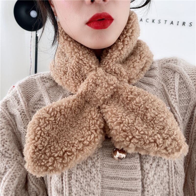 Bib Female Autumn And Winter Korean Version Of All Imitation Lamb Wool Scarf Double-Sided Plush Bib Fur Collar Thickened Winter Neck Set Tide details Picture