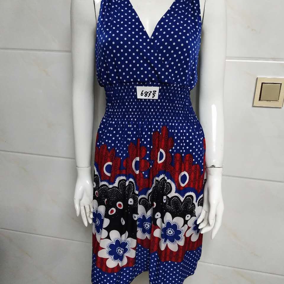 New 2021 summer ebay European and American foreign trade sleeveless printed chiffon slit V-neck dress available thumbnail