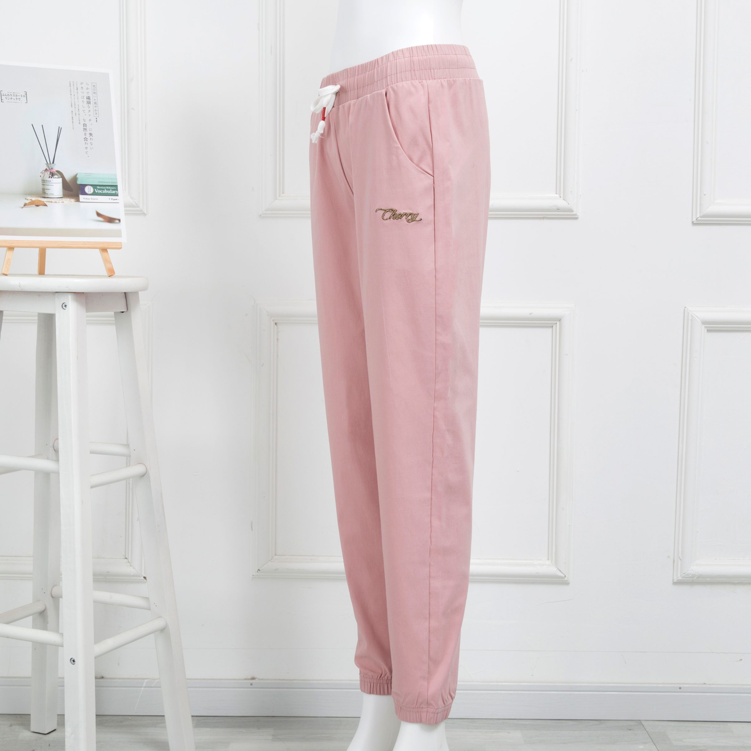 2020 New autumn casual fashion comfortable cotton embroidered letter-tied feet nine minute pants pink 2024 thumbnail
