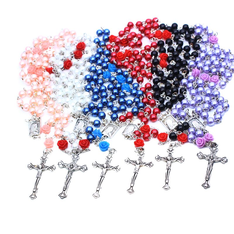 6mm pearl rose rosary beads necklace wedding prayer beads