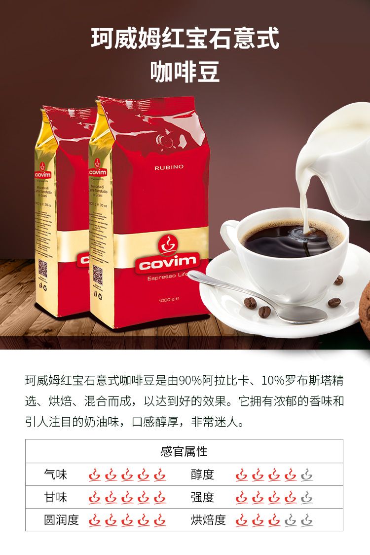 Covim珂威姆 意大利原装进口玉种咖啡豆 中度烘焙 可磨咖啡粉 1kg详情图7