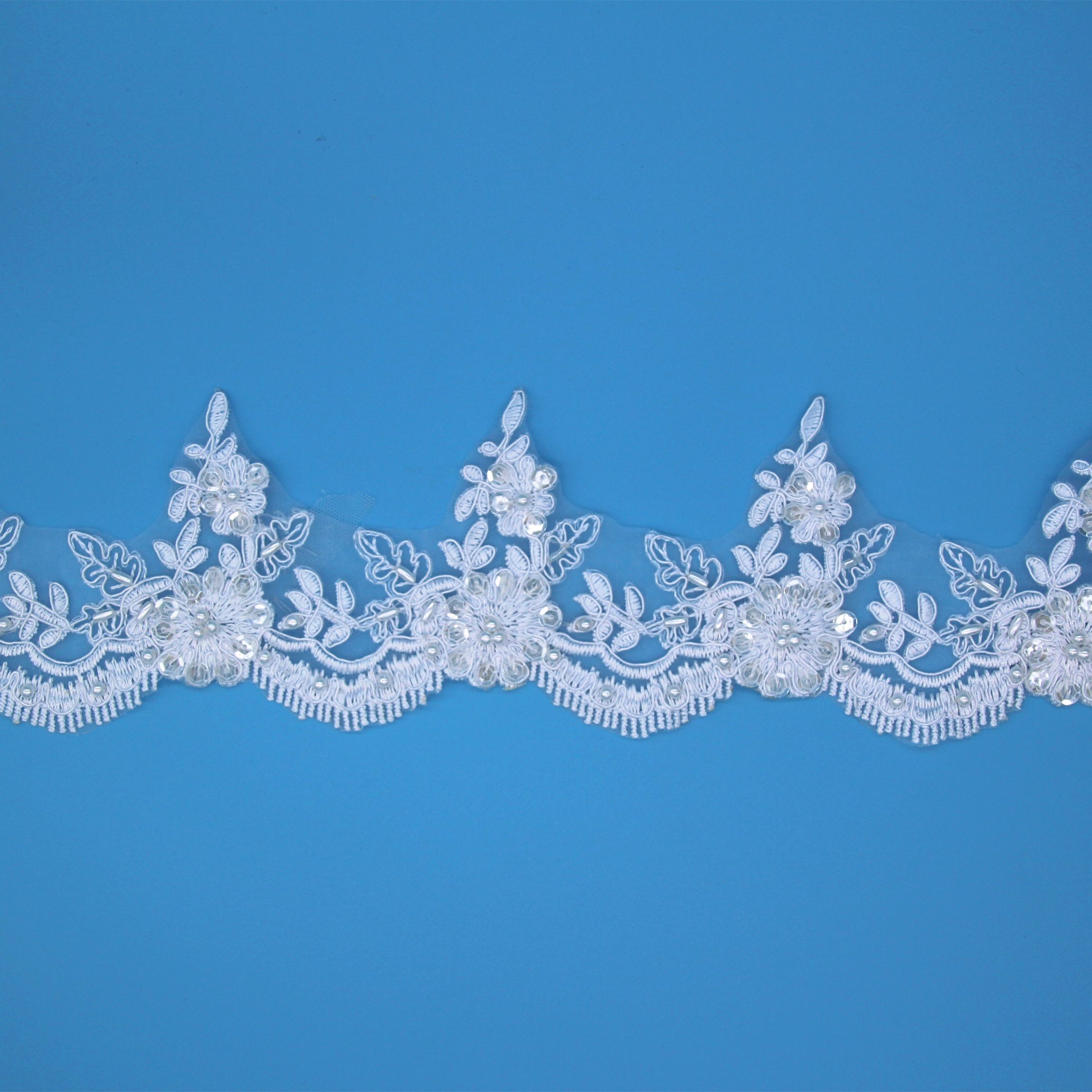 E435B polyester car bone flower hand-added pearl lace ornament dress candle lace thumbnail