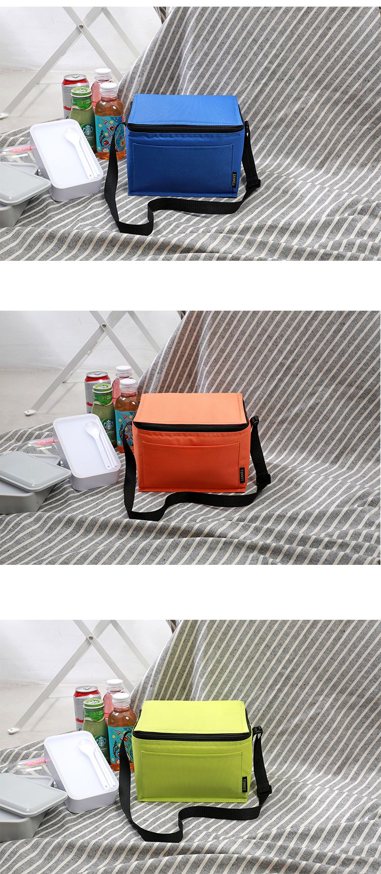 SANNE新款纯色便当包手提餐包午餐袋饭盒袋野餐包防水保温冰包详情图8