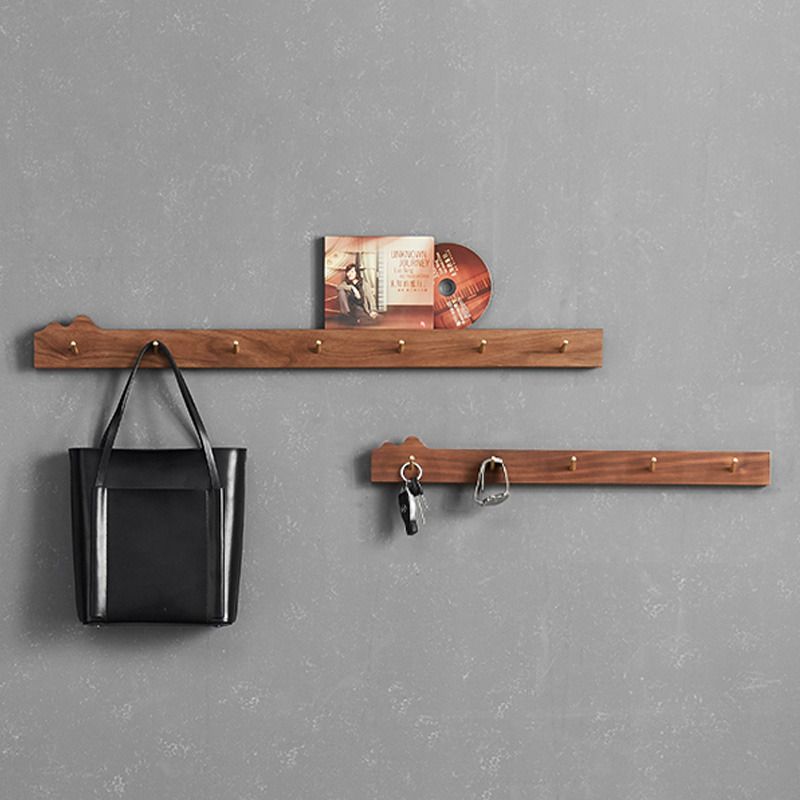 创意家居门厅黑胡桃实木黄铜挂衣架墙上壁挂衣帽架卧室简单衣架