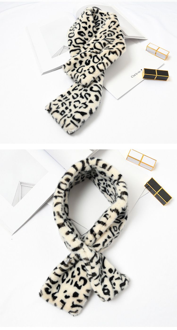 [Color Leopard Print] Imitation Rex Rabbit Cross Neck Female Winter Korean Version Thickened Warm Student Pullover Scarf undefined