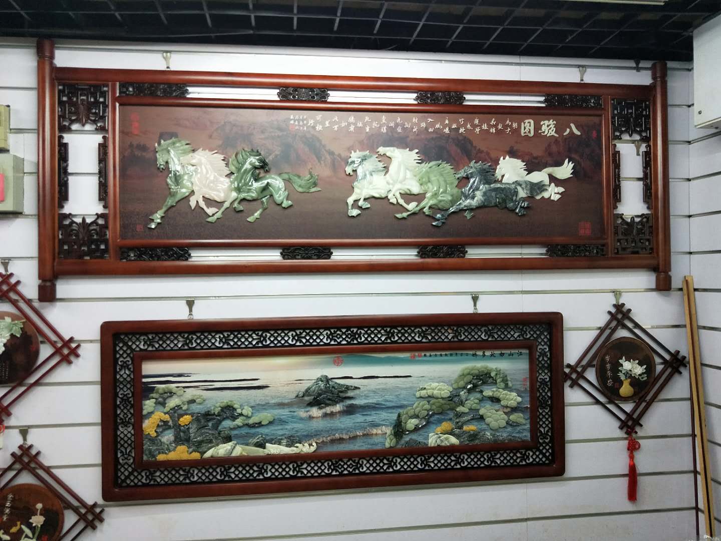 80*220 Flower Rich Three-Dimensional Jade Carving Painting Living Room Sofa Background Decorative Painting Hotel Teahouse Mural Hanging Painting undefined