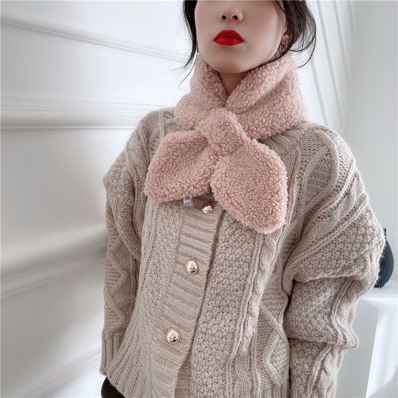 Bib Female Autumn And Winter Korean Version Of All Imitation Lamb Wool Scarf Double-Sided Plush Bib Fur Collar Thickened Winter Neck Set Tide Application Scenario