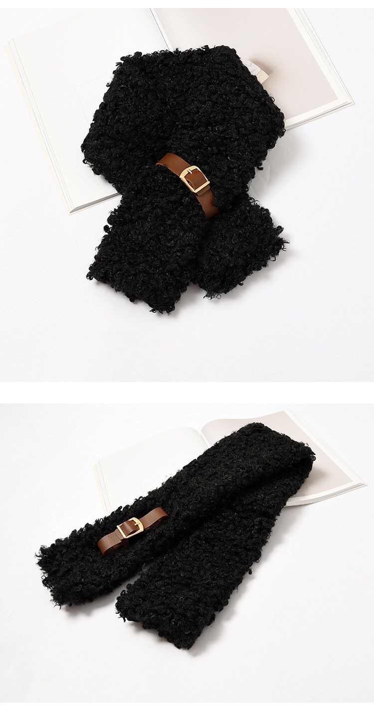Instagram Soft Girl Style Cute Curly Fur Buckle Soft Solid Color Scarf Female Winter Everything Warm Furry Student Bib undefined