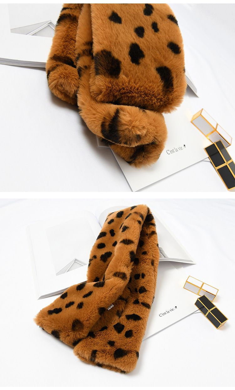 [Color Leopard Print] Imitation Rex Rabbit Cross Neck Female Winter Korean Version Thickened Warm Student Pullover Scarf undefined
