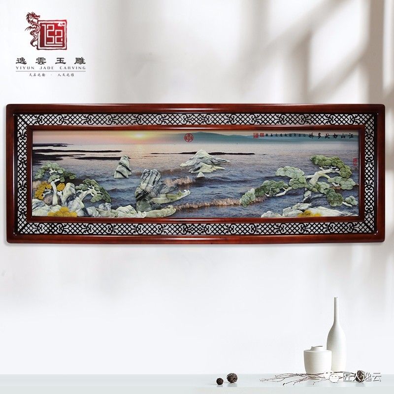 80*220 Flower Rich Three-Dimensional Jade Carving Painting Living Room Sofa Background Decorative Painting Hotel Teahouse Mural Hanging Painting Application Scenario