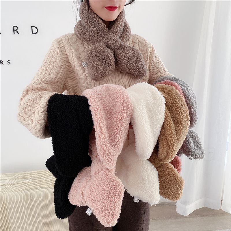 Bib Female Autumn And Winter Korean Version Of All Imitation Lamb Wool Scarf Double-Sided Plush Bib Fur Collar Thickened Winter Neck Set Tide