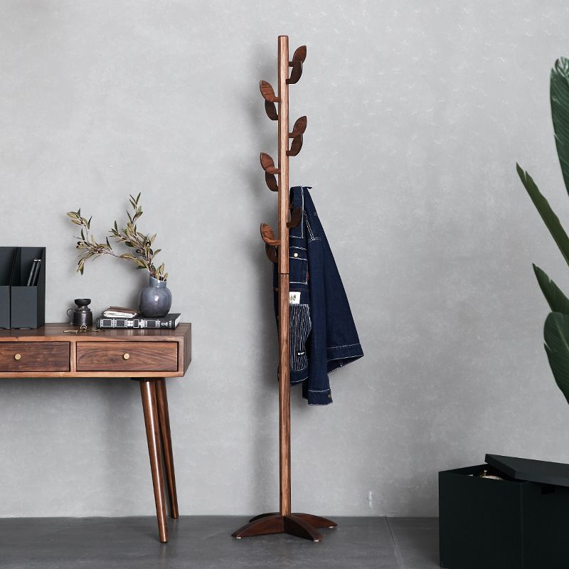 黑胡桃木北欧落地衣帽架实木挂衣架客厅玄关创意立式卧室挂衣服架详情图1