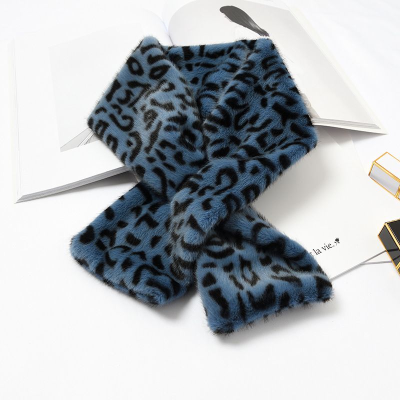 [Color Leopard Print] Imitation Rex Rabbit Cross Neck Female Winter Korean Version Thickened Warm Student Pullover Scarf undefined