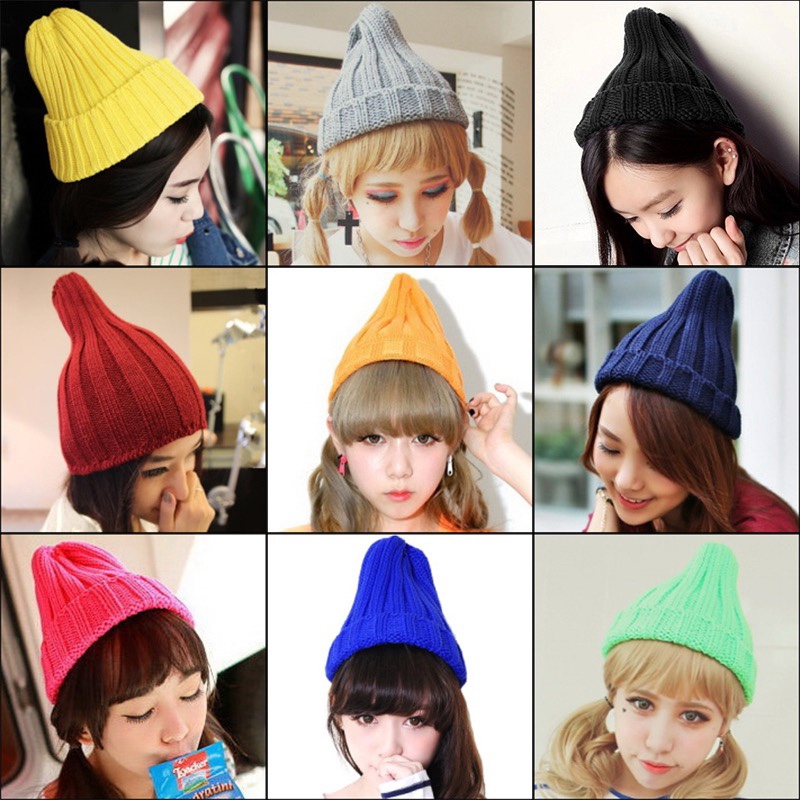 Winter Tide Korean Fashion Candy Color Pointed Hat Knitted Wool Hat Men And Women Autumn And Winter Korean Couples Warm