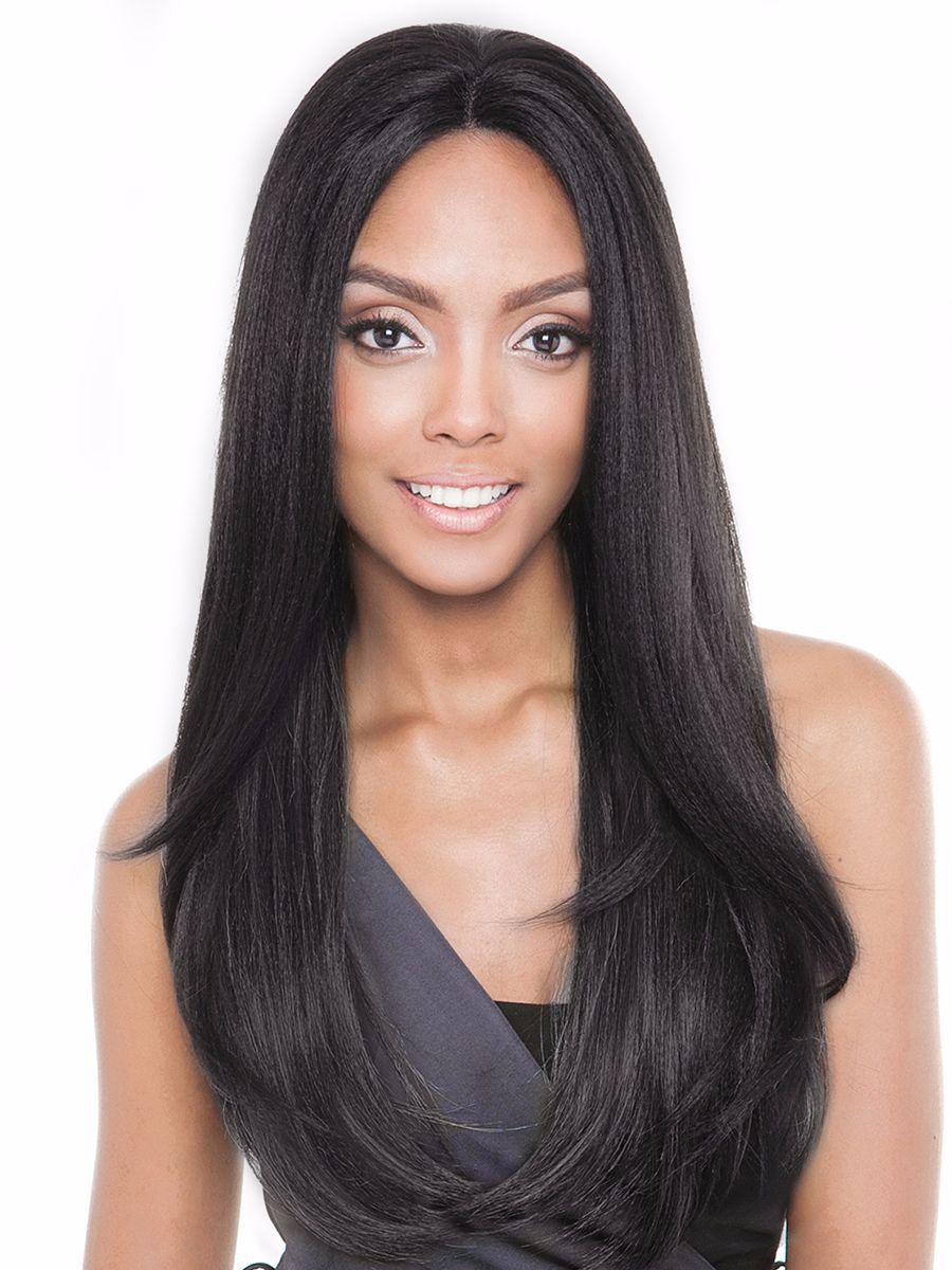 American and American fashion women black chemical fiber medium parting straight hair cap