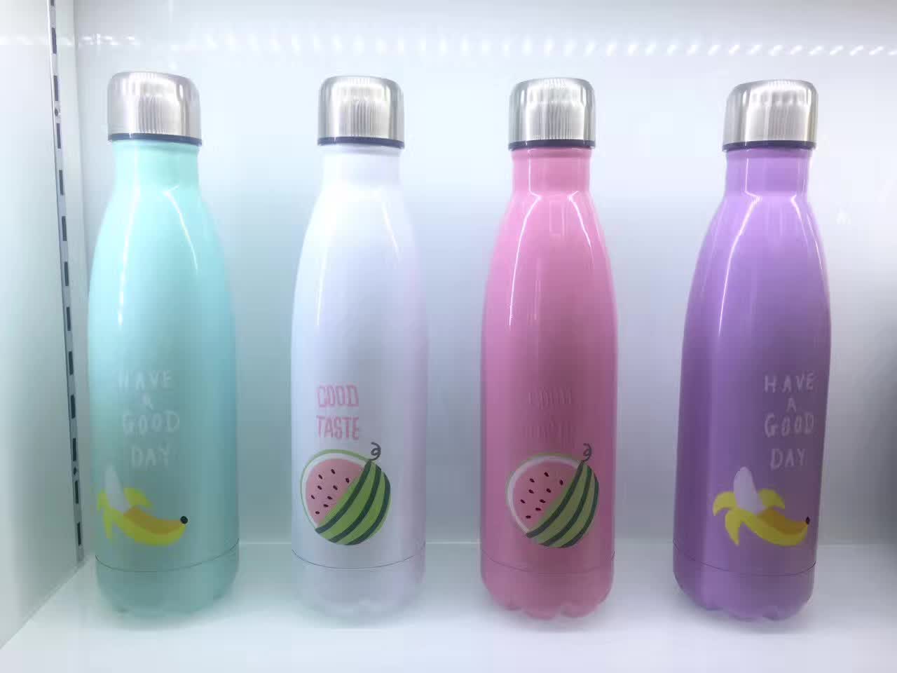 Heat transfer of fruit pattern in 500ml coke bottle in a vacuum stainless steel vacuum flask thumbnail