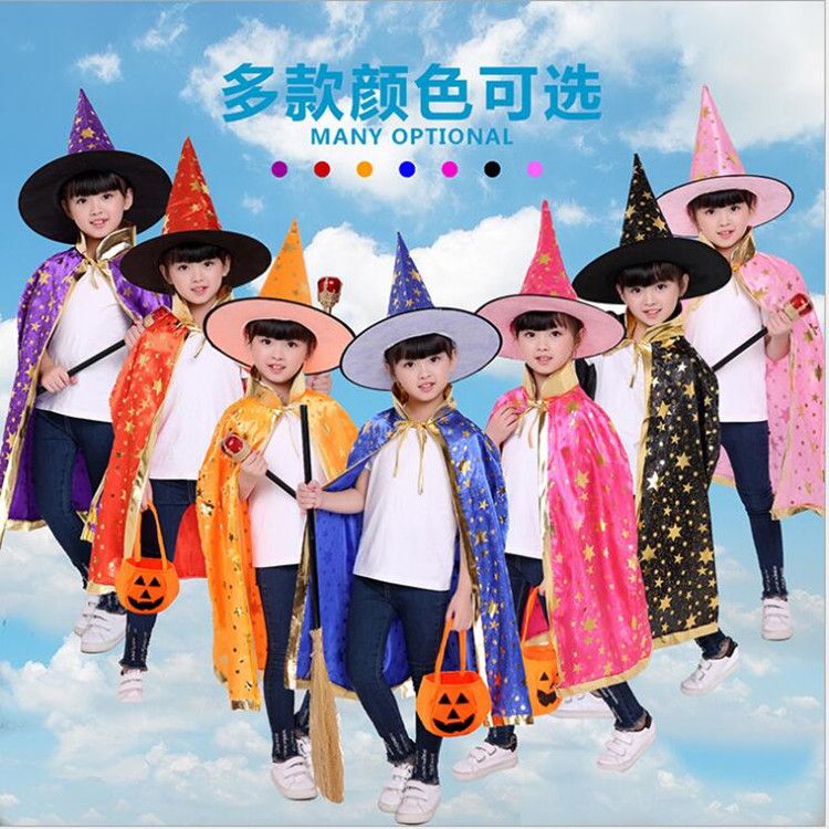 Small Wholesale Manufacturers Direct Sales Of Halloween Products Wholesale Children Bronzed Cloth Cape Hat Set Stage Dress full figure