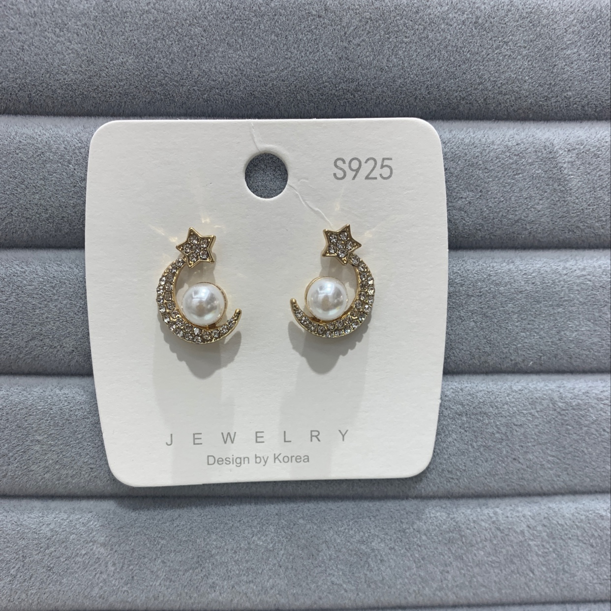 S925 Star and Moon pearl earring stud
