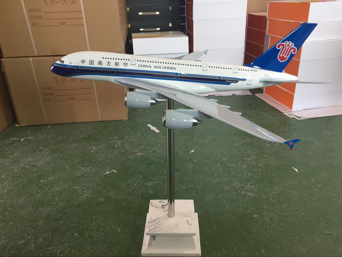 飞机模型（73CM中国南方航空A380飞机）仿真飞机  玻璃钢飞机模型图