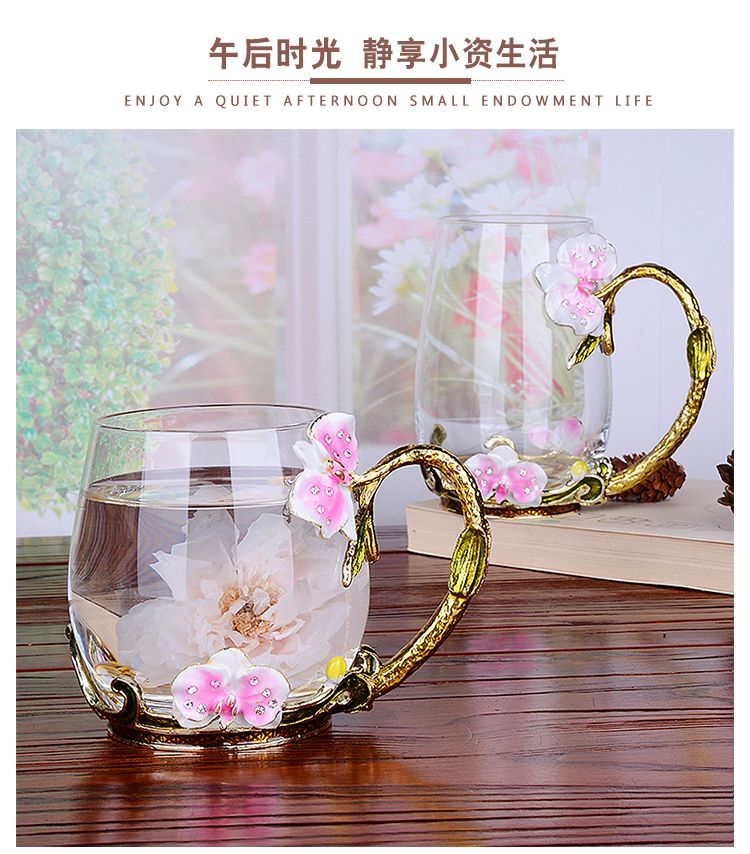 Creative enamel color water cup and kettle set, high-end household glass cups, girlish cups with spoons and LIDS detail image 11