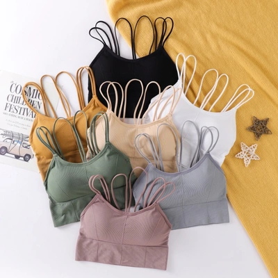 Solid Color Thin Strap No Trace Back Bra Wrap Women's Bottom And Top Up Sexy Bra Without Underwire