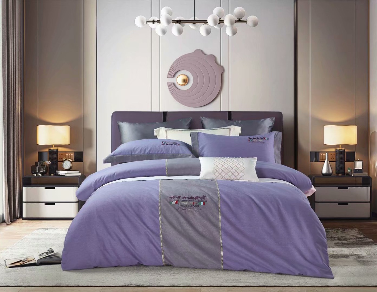 New all-cotton 100-count active embroidery brushed 4-piece set, light luxury and simple special edition embroidery! Specification image