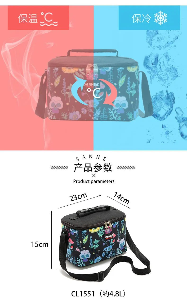 SANNE's new lunch bag, hand-held waterproof bento bag, creative insulated bag, cartoon outdoor picnic cold preservation bag detail image 4