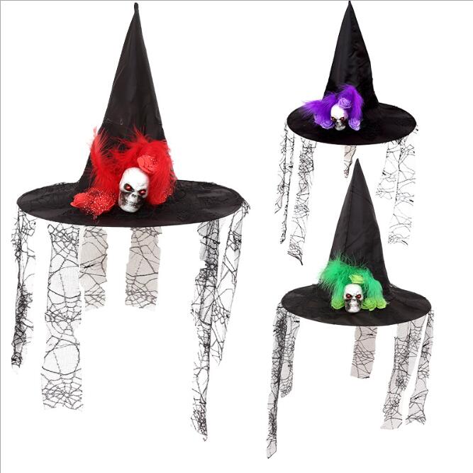 Halloween Foam Skull Feather Lace Hanging Witch Wizard Hat