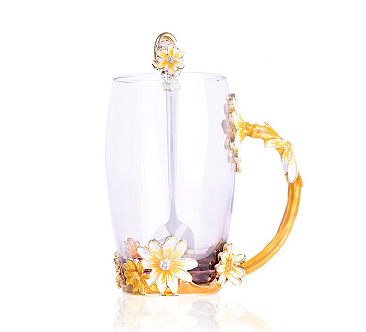 Factory direct sales creative enamel color water cups, heat-resistant glass flower tea cups, European-style juice cups, artistic couple cups detail image 3