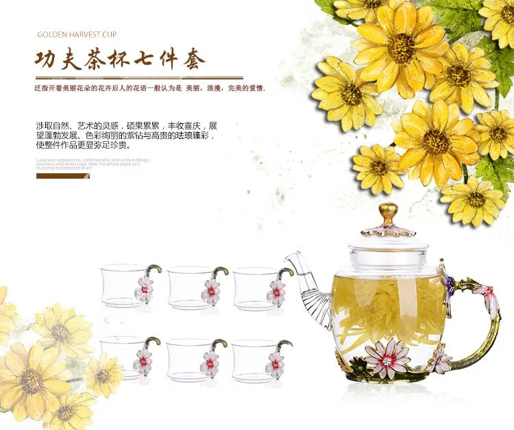 Creative hand-painted enamel kung fu teapot, household simple heat-resistant glass tea set, high-end flower tea kettle wholesale price detail image 15