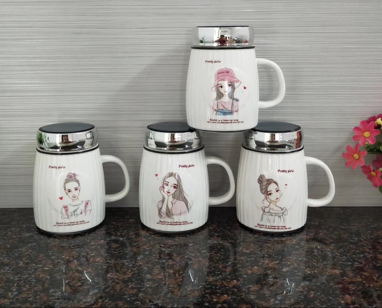 South American large-belted cup, mirror cup, gift cup, the same style as Douyin, home macaron, baby ceramic, children's set, home breakfast cup, coffee set, Weilongman 4313