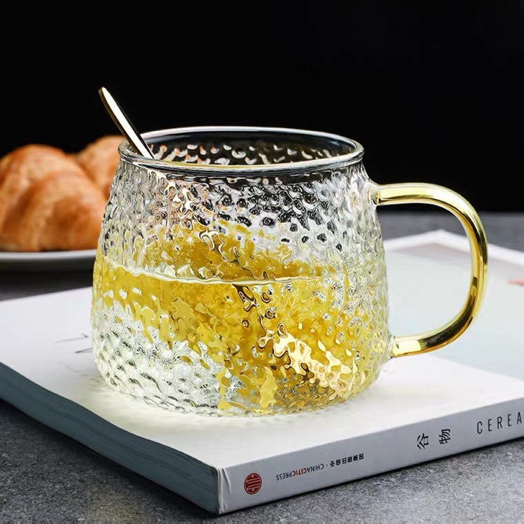 High borosilicate hammer grain glass handle cup thumbnail