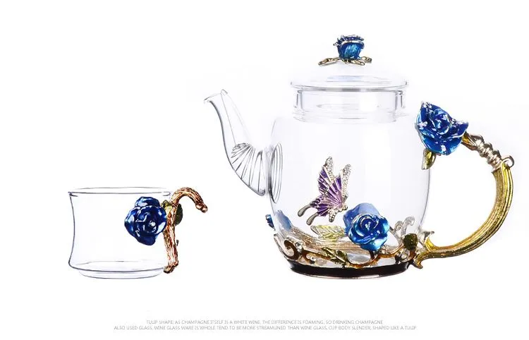 Creative hand-painted enamel kung fu teapot, household simple heat-resistant glass tea set, high-end flower tea kettle wholesale price detail image 2