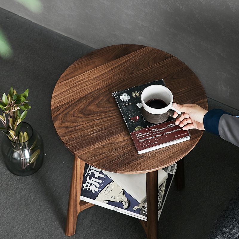 黑胡桃木客厅沙发边几咖啡桌阳台小方桌电脑桌边桌实木小圆茶几